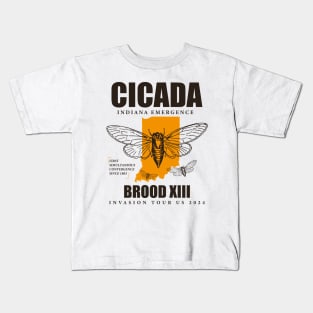 Cicada Indiana Map Invasion Emergence Brood XIII 2024 Kids T-Shirt